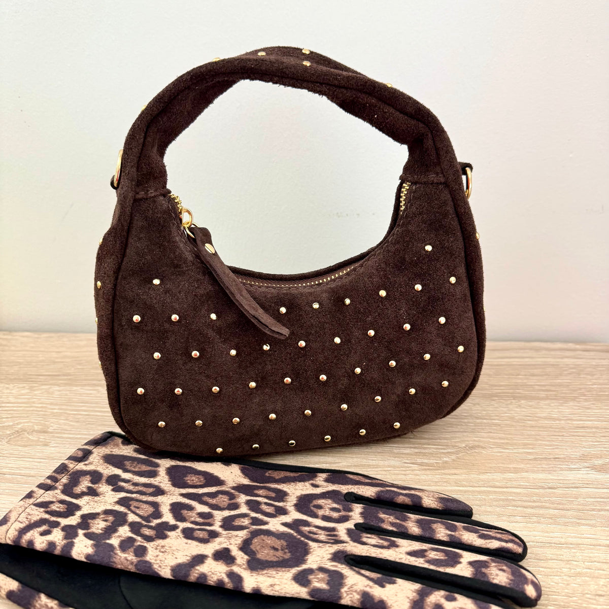 Mini Sac Suédé Clouté – Cuir véritable – Made in Italy
