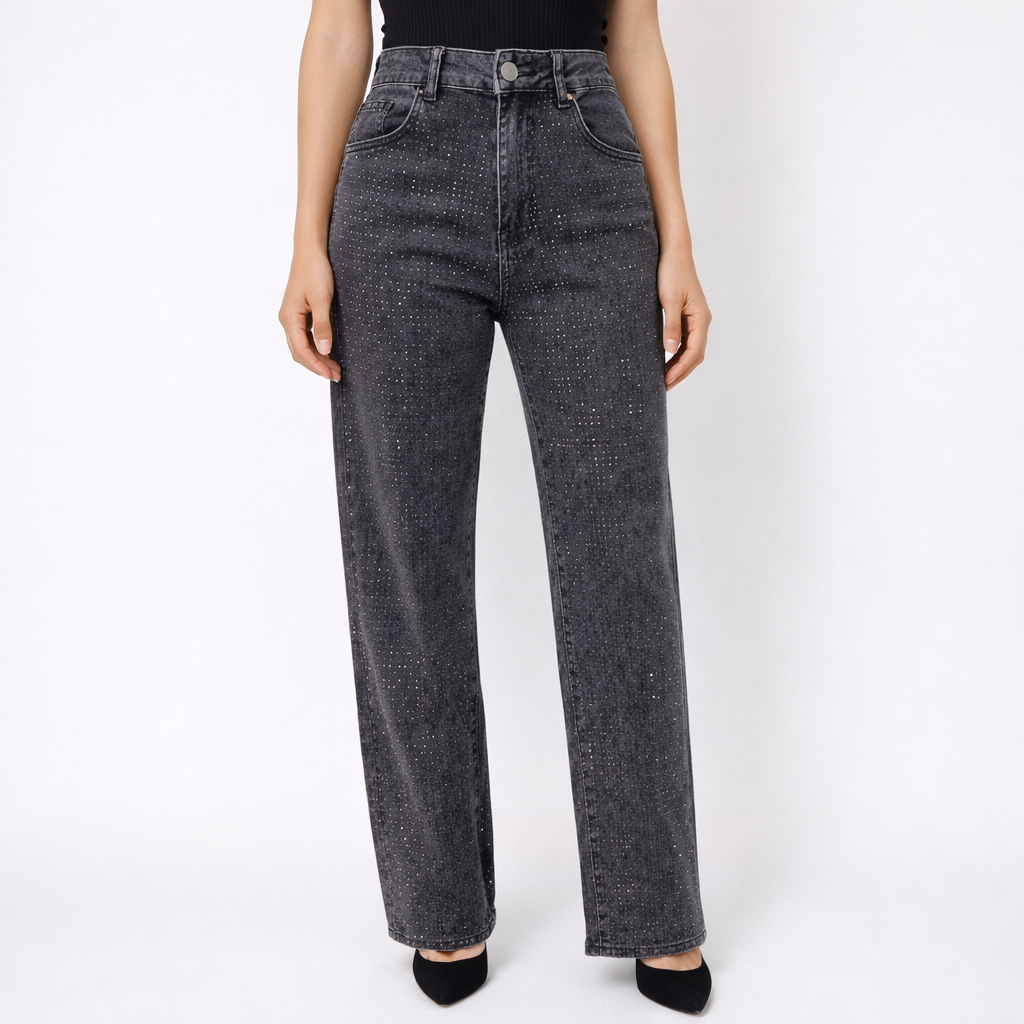 Jean gris strass