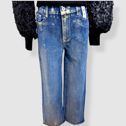Jean bleu effet métallisé
